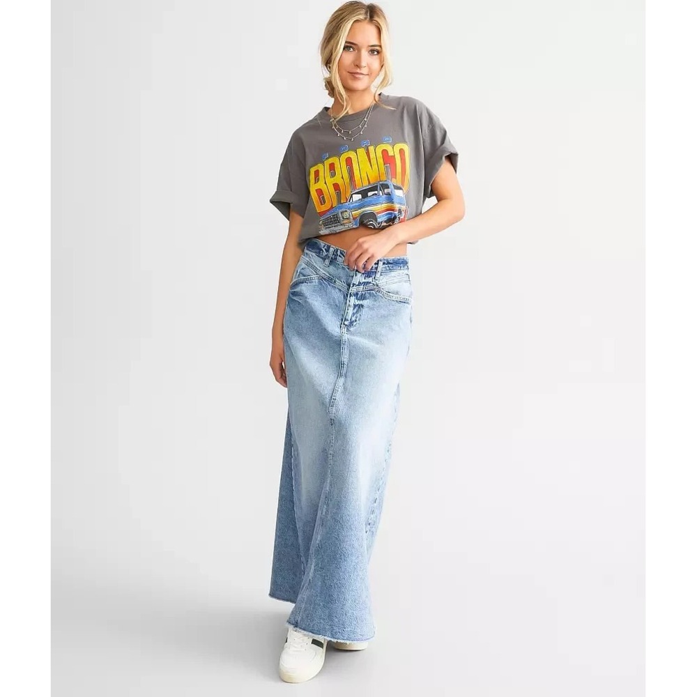 We The Free People Come As You Are Denim Jean Maxi Skirt Blue Frayed Boho 6 - Picture 2 of 16